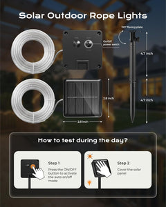 2Pack Total 78FT 200LED Solar Rope Lights, 8 Modes, Warm White