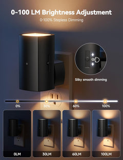 2 Pack Night Lights Plug into Wall, Modern Night Light with Rotating Plug, Dusk to Dawn Sensor, 0-100LM Stepless Dimming Aora Night Light for Hallway Bedroom Bathroom, Soft White