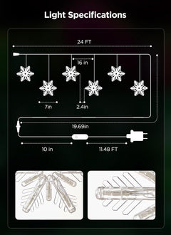 Smart Christmas Snowflake Lights, 24ft 192LED with 16 Drops Outdoor Icicle Lights with APP Control &amp; Music Sync