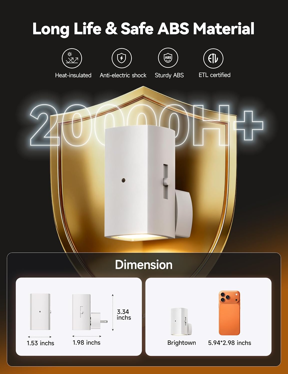 2 Pack White Plug in Night Lights with Rotating Plug & Light Sensor for Bathroom Bedroom, Warm White Light