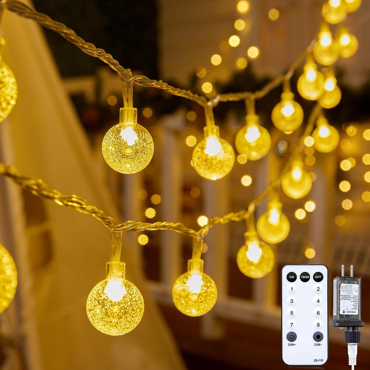 33ft 100 LED Plug in Crystal Globe Fairy String Lights with Remote, 8 Modes, Warm White