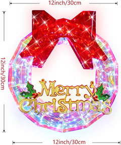 12in LED Pre-Lit Christmas Wreath - Iridescent, USB Powered, 8 Modes, Cold White