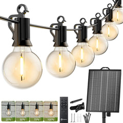 106FT Solar Powered G40 33 LED Bulbs String Lights for Patio Garden Cafe Wedding Deck