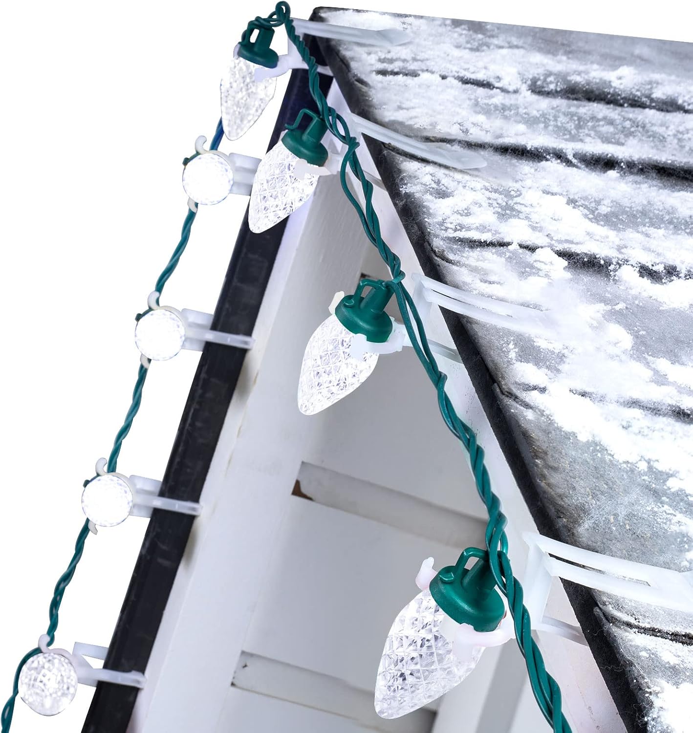 68Ft Plug in 100 LED C9 Christmas String Lights with Quick Clips for Roofline Porch Decor, Pure White