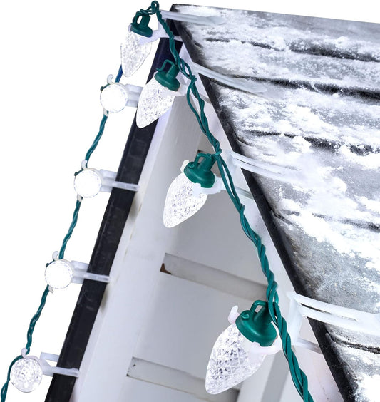 68Ft Plug in 100 LED C9 Christmas String Lights with Quick Clips for Roofline Porch Decor, Pure White