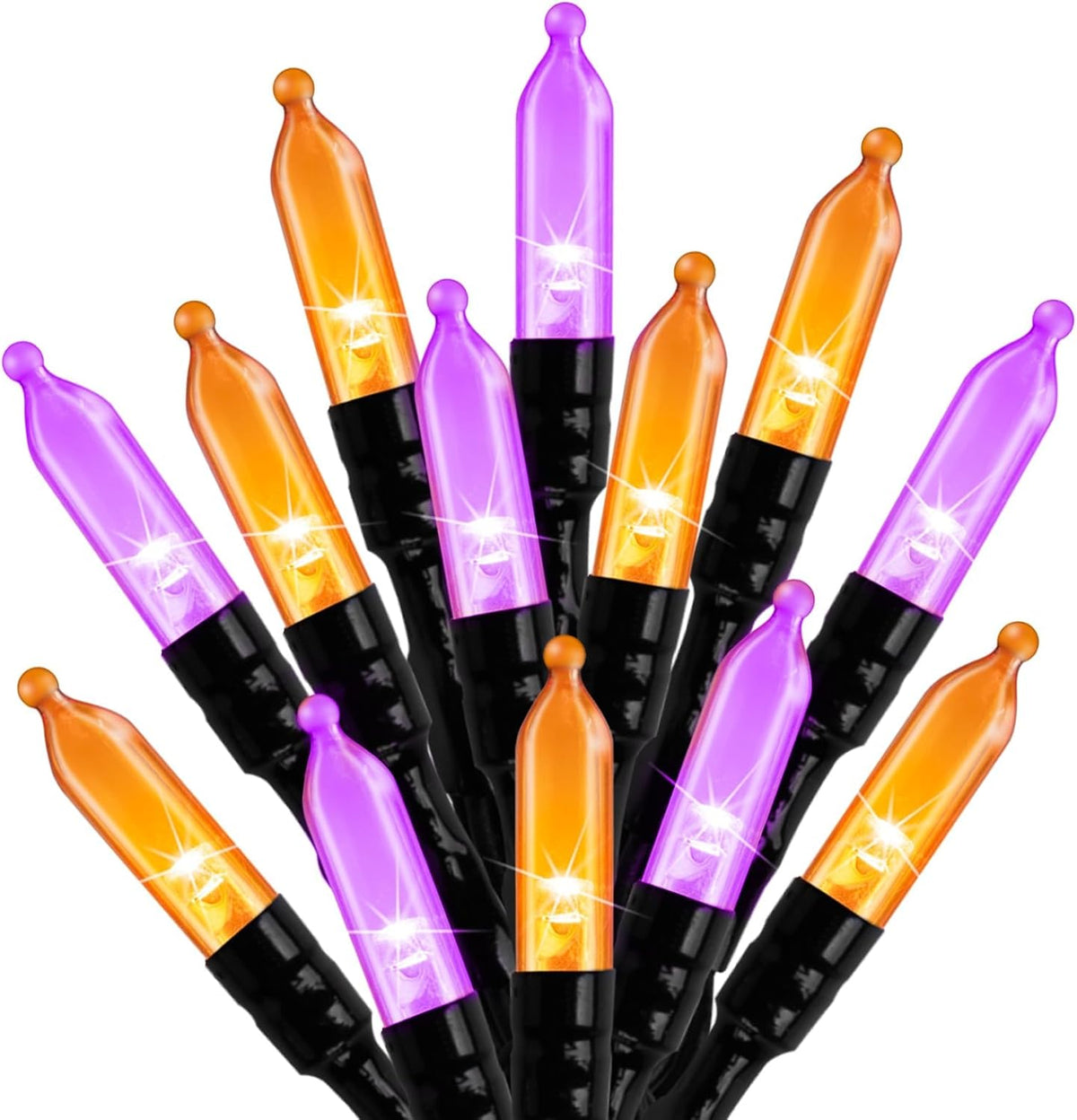 2 Pack 33FT Plug in 100 LED Mini Orange Purple Lights for Halloween Christmas Tree, 8 Modes