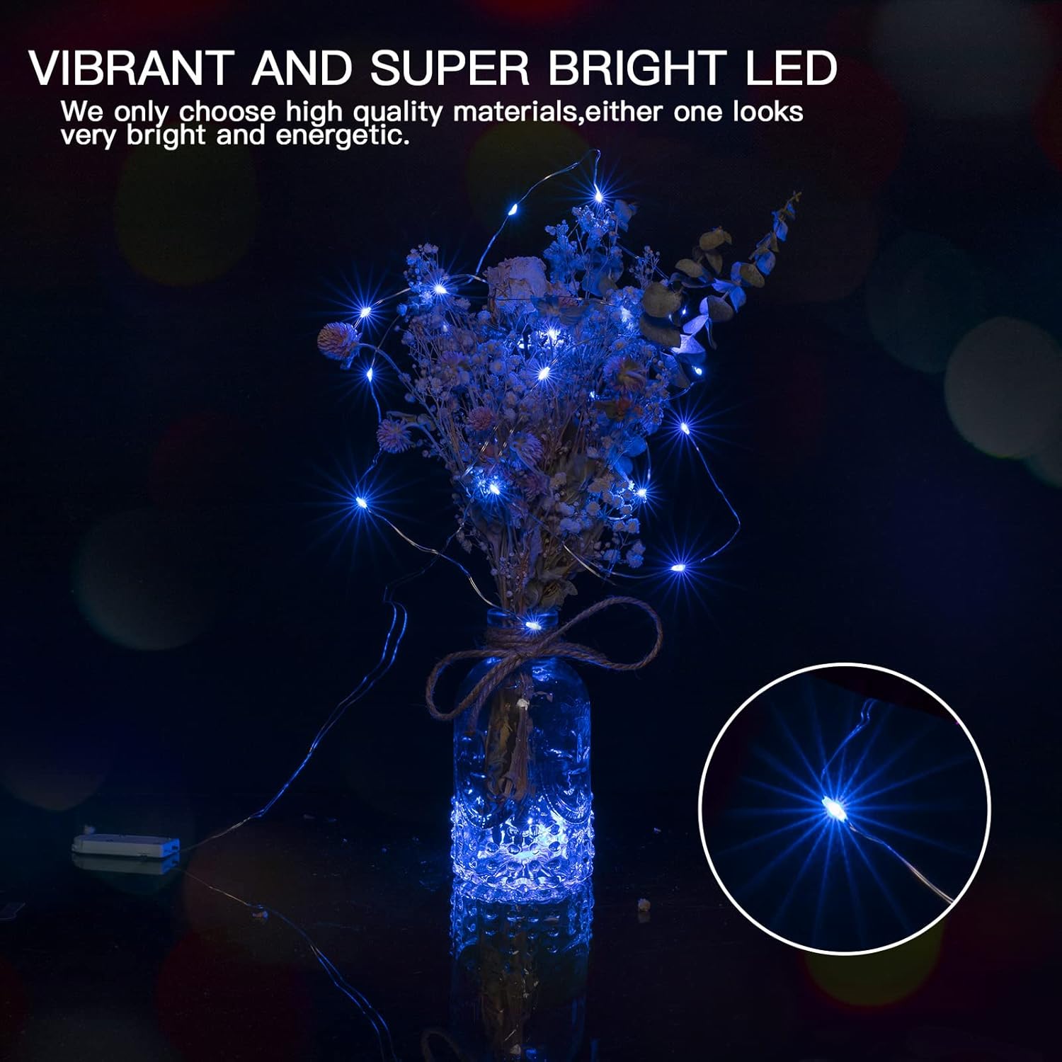 12 Pack 7FT 20 LED Battery Operated Silver Wire Firefly Starry Moon Lights for DIY Crafts, Blue