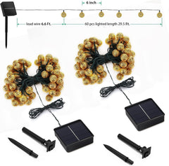 36 Ft Solar Powered 60 LED Globe Fairy Lights Moroccan String Lights with 8 Modes, Warm White