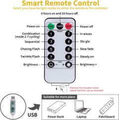Curtain String Lights - 198 LED Fairy Lights with Remote, USB, 8 Modes