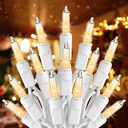 20Ft 100 LED Plug in Clear Mini Incandescent Bulbs String Light for Christmas Trees, White Wire