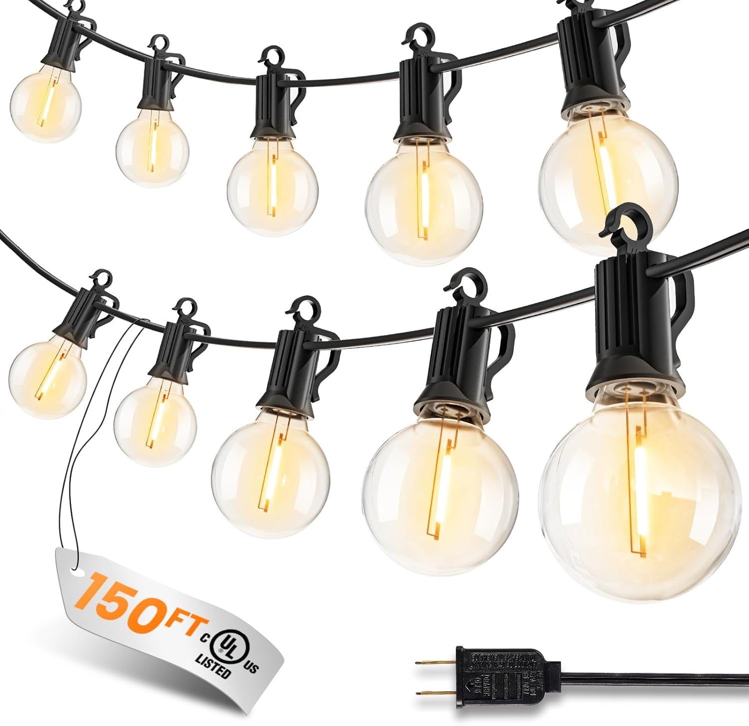 150FT G40 75 LED Bulbs String Lights for Patio Garden Cafe Wedding Deck Decor
