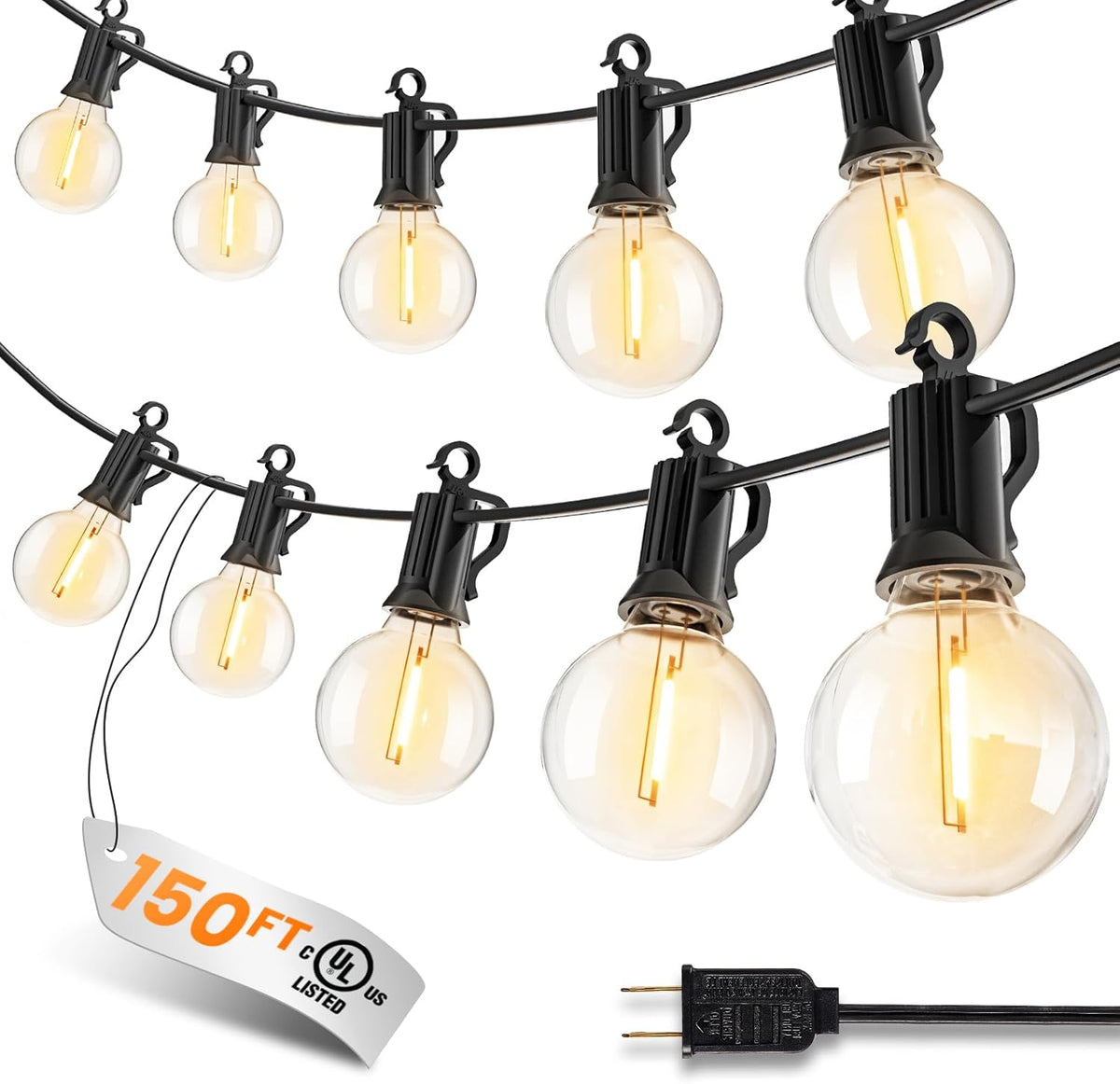 150FT G40 75 LED Bulbs String Lights for Patio Garden Cafe Wedding Deck Decor