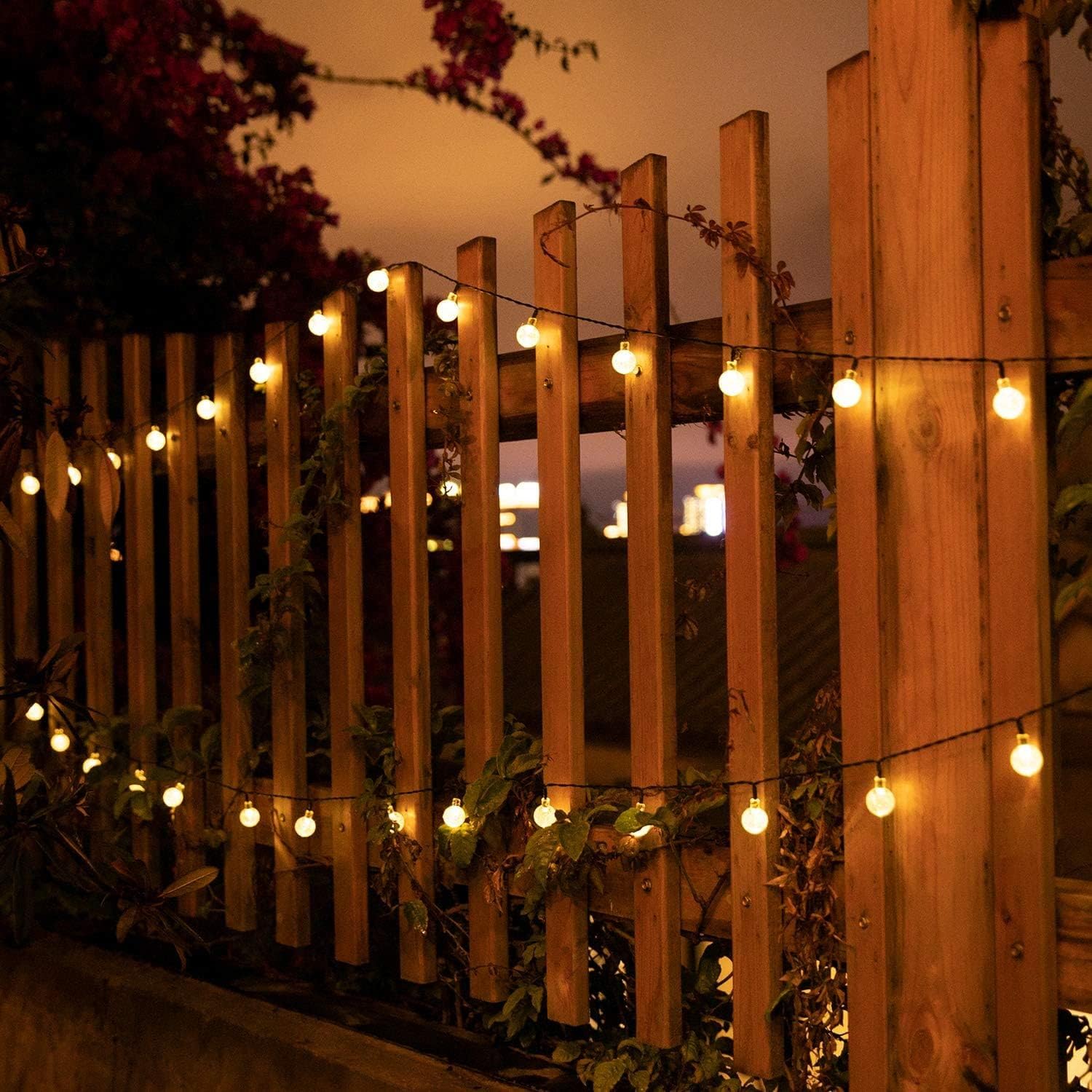 36FT Solar Powered 60 LED Crystal Globe String Lights for Garden Yard Porch Decor, Warm White