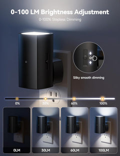 2 Pack Black Plug in Night Lights with Rotating Plug & Light Sensor for Bathroom Bedroom, Pure White Light