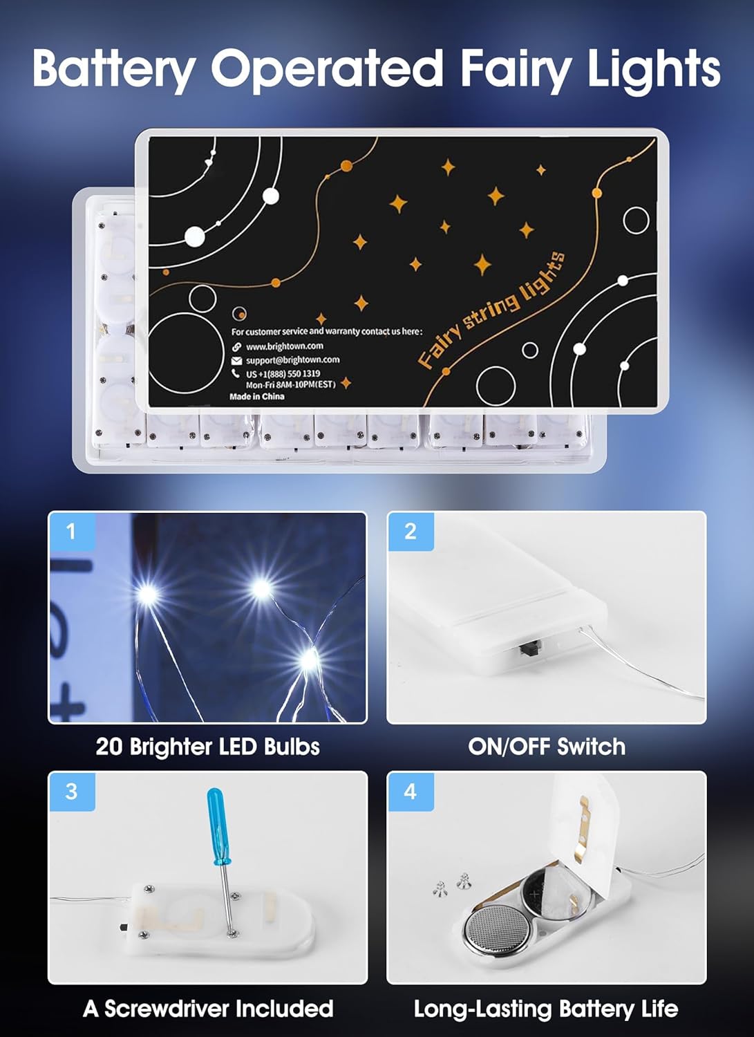 24 Pack 7FT 20 LED Battery Operated Silver Wire Firefly Starry Moon Lights for DIY Crafts, Cool White