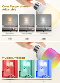 2 Pack E26 Rechargeable 2300mAh Light Bulbs with Remote for Lamps, Timer & 12 Colors
