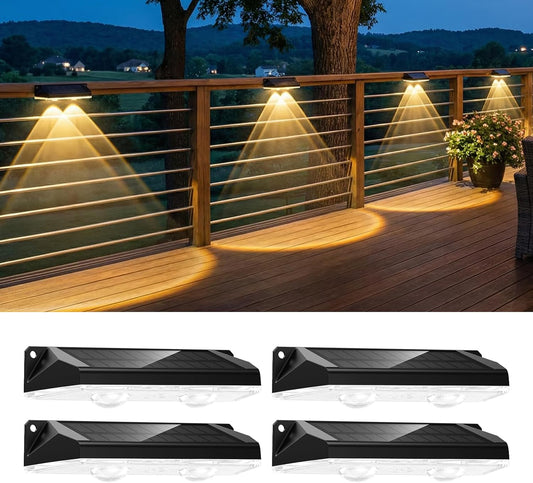 4 Pack Solar Powered Warm White & RGB 11 Colors Fence Deck Step Flood Lights for Patio Porch Garden