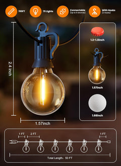 150FT G40 75 LED Bulbs String Lights for Patio Garden Cafe Wedding Deck Decor
