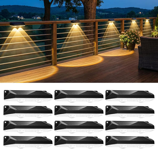 12 Pack Solar Powered Warm White & RGB 11 Colors Fence Deck Step Flood Lights for Patio Porch Garden
