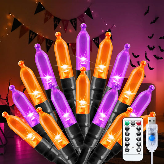 Halloween String Lights - 100 LED, 39FT, USB Powered, Purple & Orange