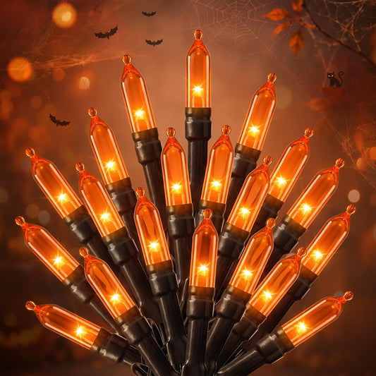 2Pack 39FT Plug in 100 LED Mini Orange Lights for Halloween Party Haunted House, 8 Modes