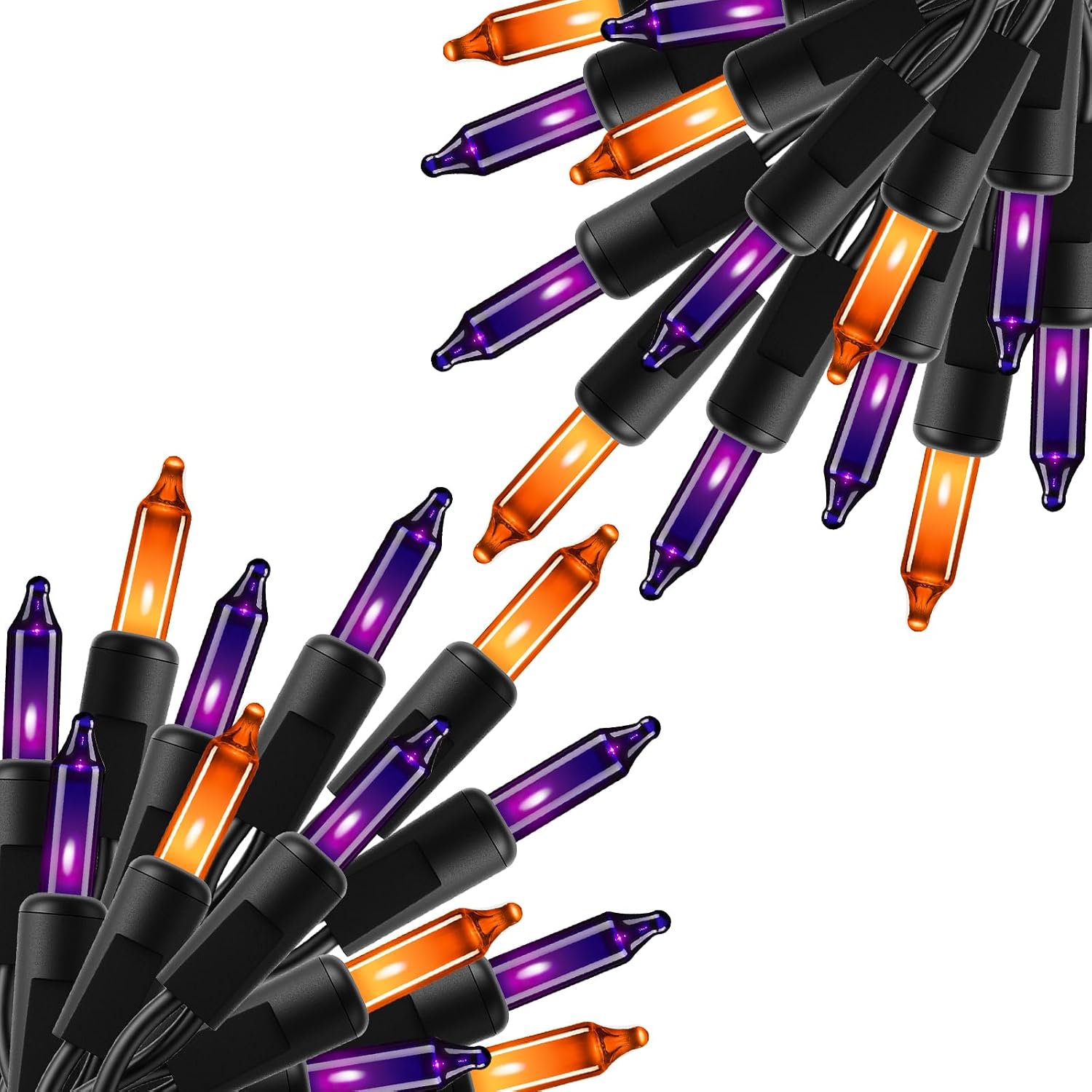 2Pack 10Ft 50 LED Plug in Mini Bulbs String Light for Halloween Haunted House Party, Orange & Purple