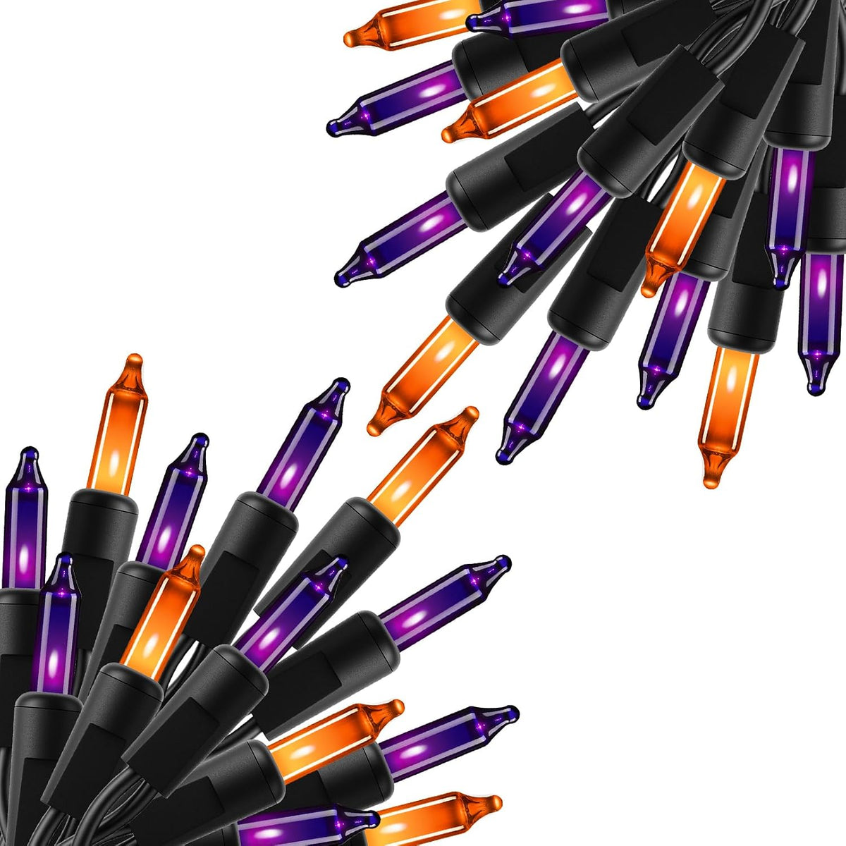 2Pack 10Ft 50 LED Plug in Mini Bulbs String Light for Halloween Haunted House Party, Orange & Purple