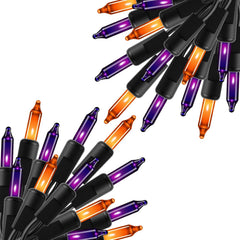 2Pack 10Ft 50 LED Plug in Mini Bulbs String Light for Halloween Haunted House Party, Orange & Purple
