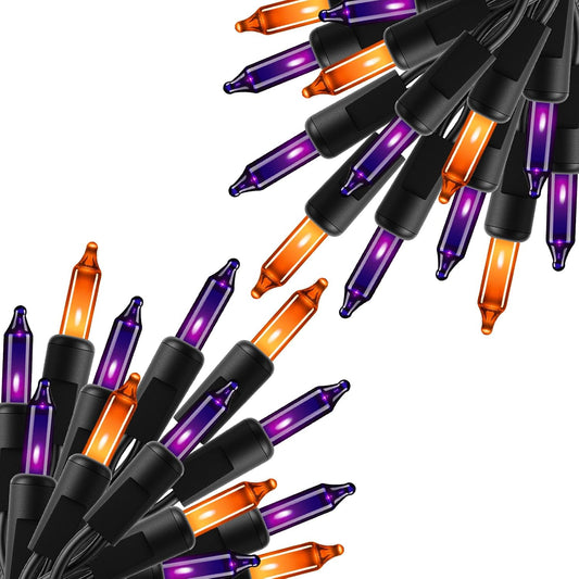 2Pack 10Ft 50 LED Plug in Mini Bulbs String Light for Halloween Haunted House Party, Orange & Purple
