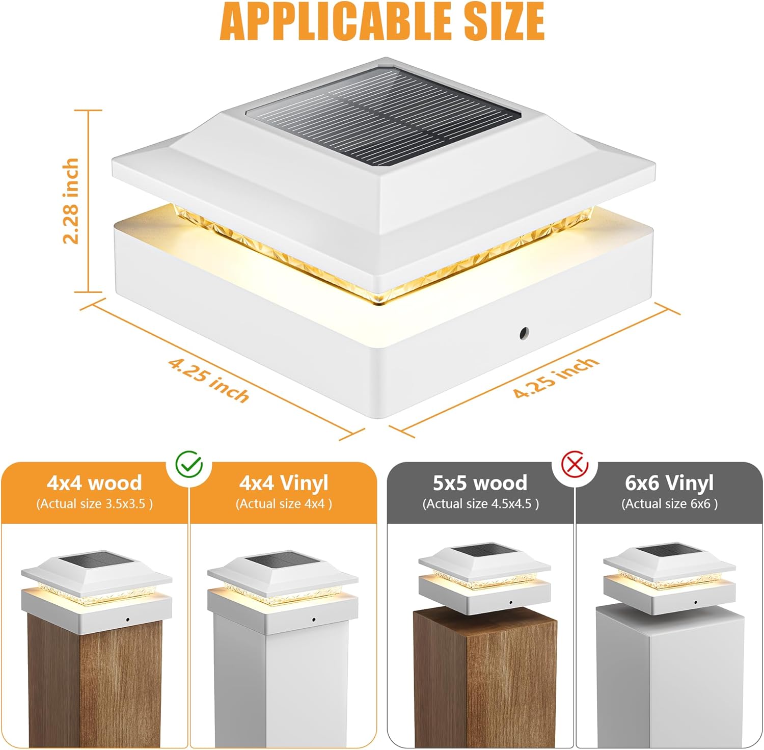 4 Pack Solar Powered Post Fence Cap Lights with 2 Color Modes for Patio Porch Garden, White