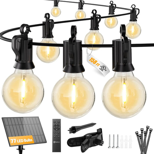 158FT Solar Powered G40 75 LED Bulbs String Lights for Patio Garden Cafe Wedding Deck