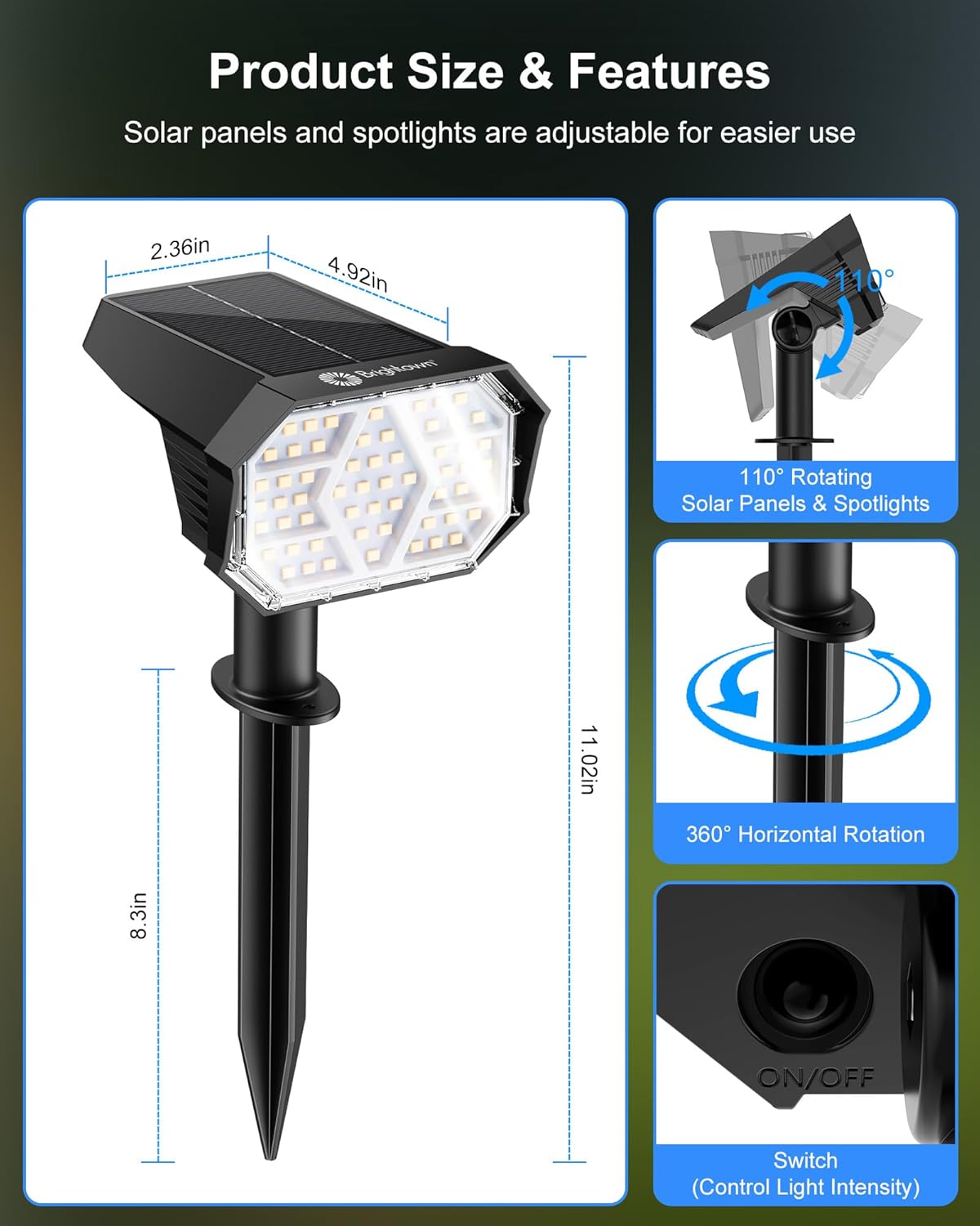 4Pack Solar Powered Spot Pathway Lights Outdoor Waterproof with 3 Light Modes for Backyard Garden (Cool White)