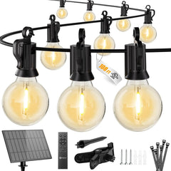 108FT G40 52 LED Bulbs Solar Powered String Lights for Patio Garden Cafe Wedding BBQ