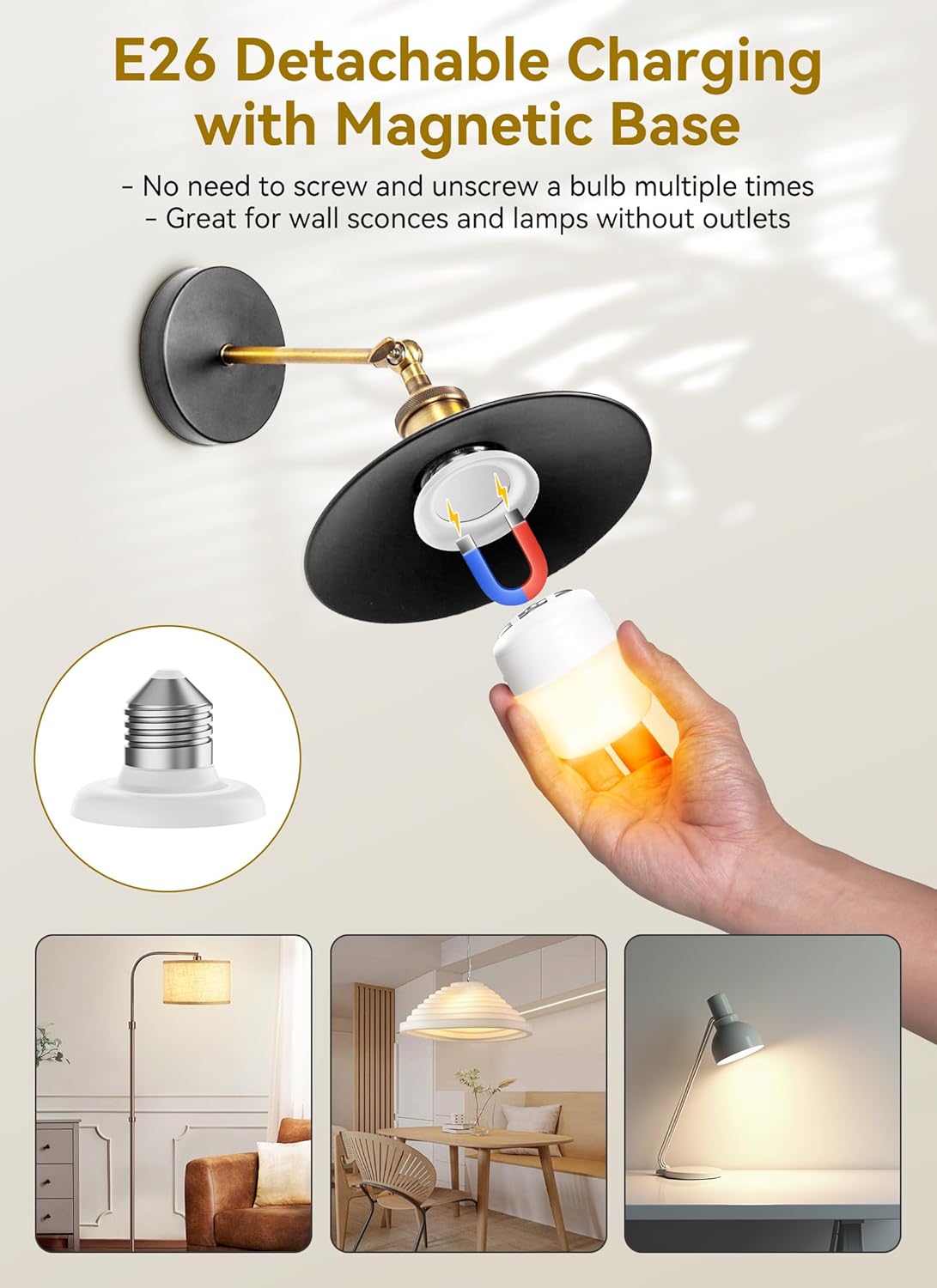 2 Pack E26 Rechargeable 2300mAh Light Bulbs with Remote for Lamps, Timer & 12 Colors