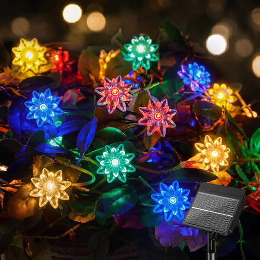 50 LED Flowers Solar String Lights for Garden Yard Fence Patio, 8 Modes, Multicolor