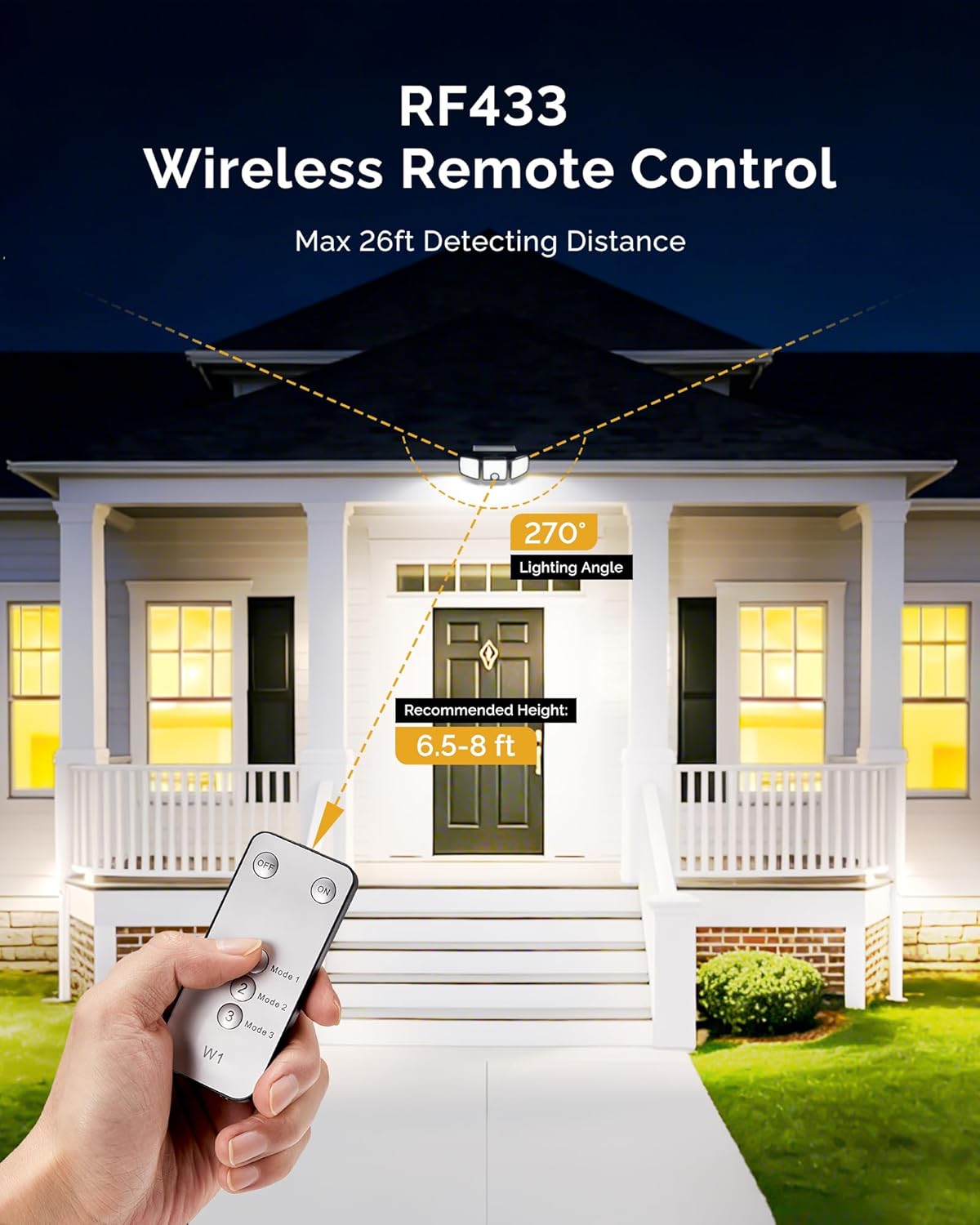 2 Pack Solar Powered 223 LED 3 Head Security Flood Lights with Motion Sensor, 3 Modes