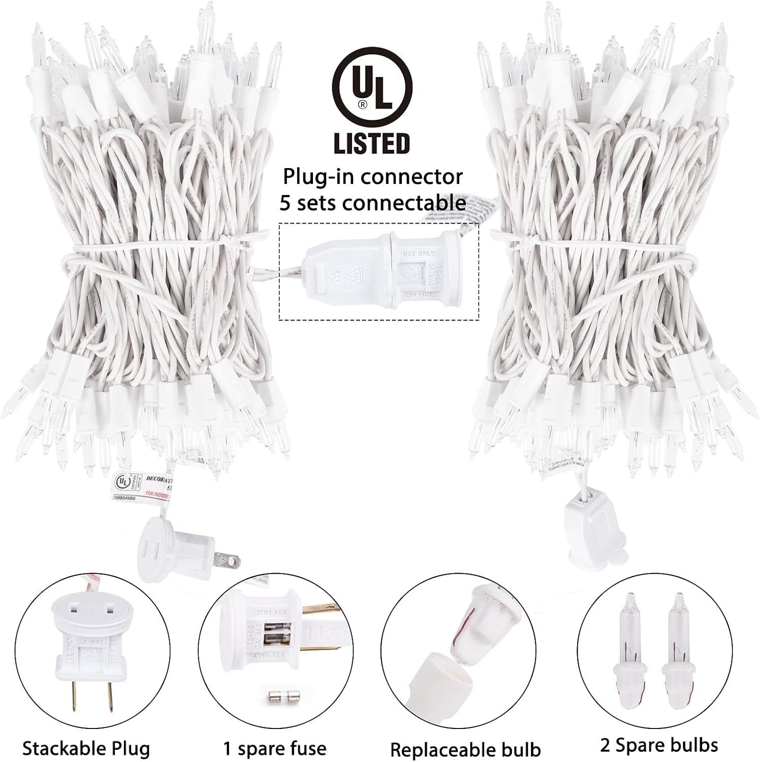 12 Feet 50 Count Incandescent Bulbs Mini Lights for Indoor Outdoor Xmas Tree Easter Valentine’s Day Wedding