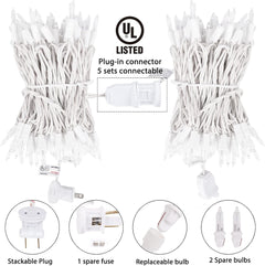 12 Feet 50 Count Incandescent Bulbs Mini Lights for Indoor Outdoor Xmas Tree Easter Valentine’s Day Wedding