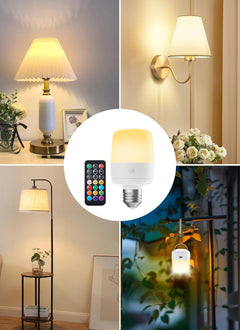 2 Pack E26 Rechargeable 2300mAh Light Bulbs with Remote for Lamps, Timer & 12 Colors