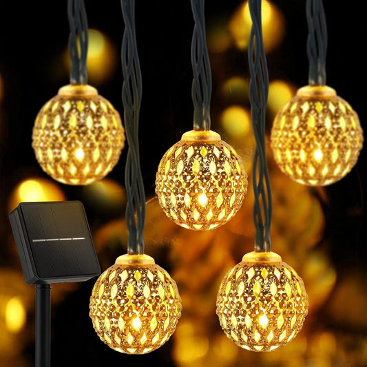 36 Ft Solar Powered 60 LED Globe Fairy Lights Moroccan String Lights with 8 Modes, Warm White