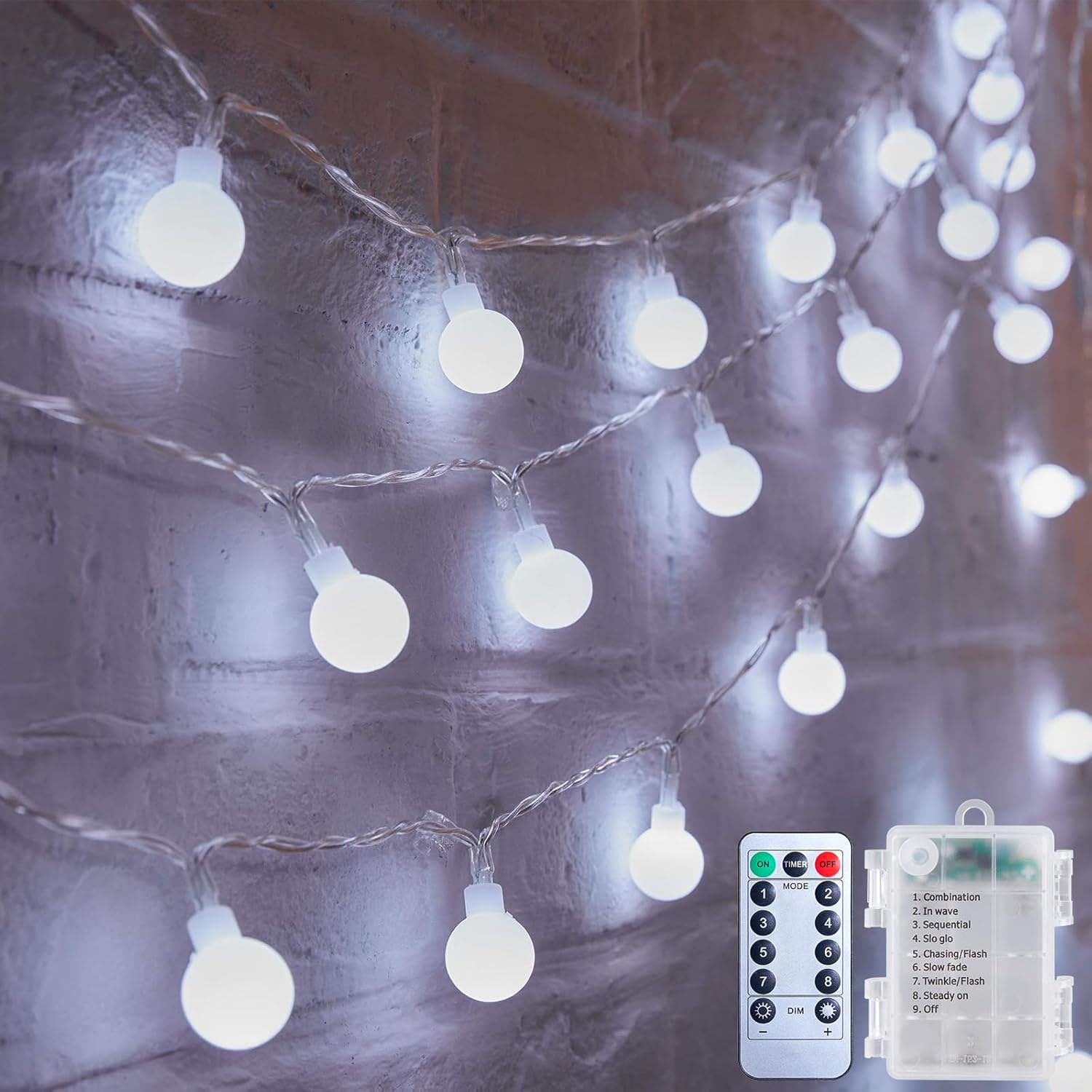 21FT 60 LED Battery Operated Globe Fairy Lights with Remote, 8 Modes, Cool White