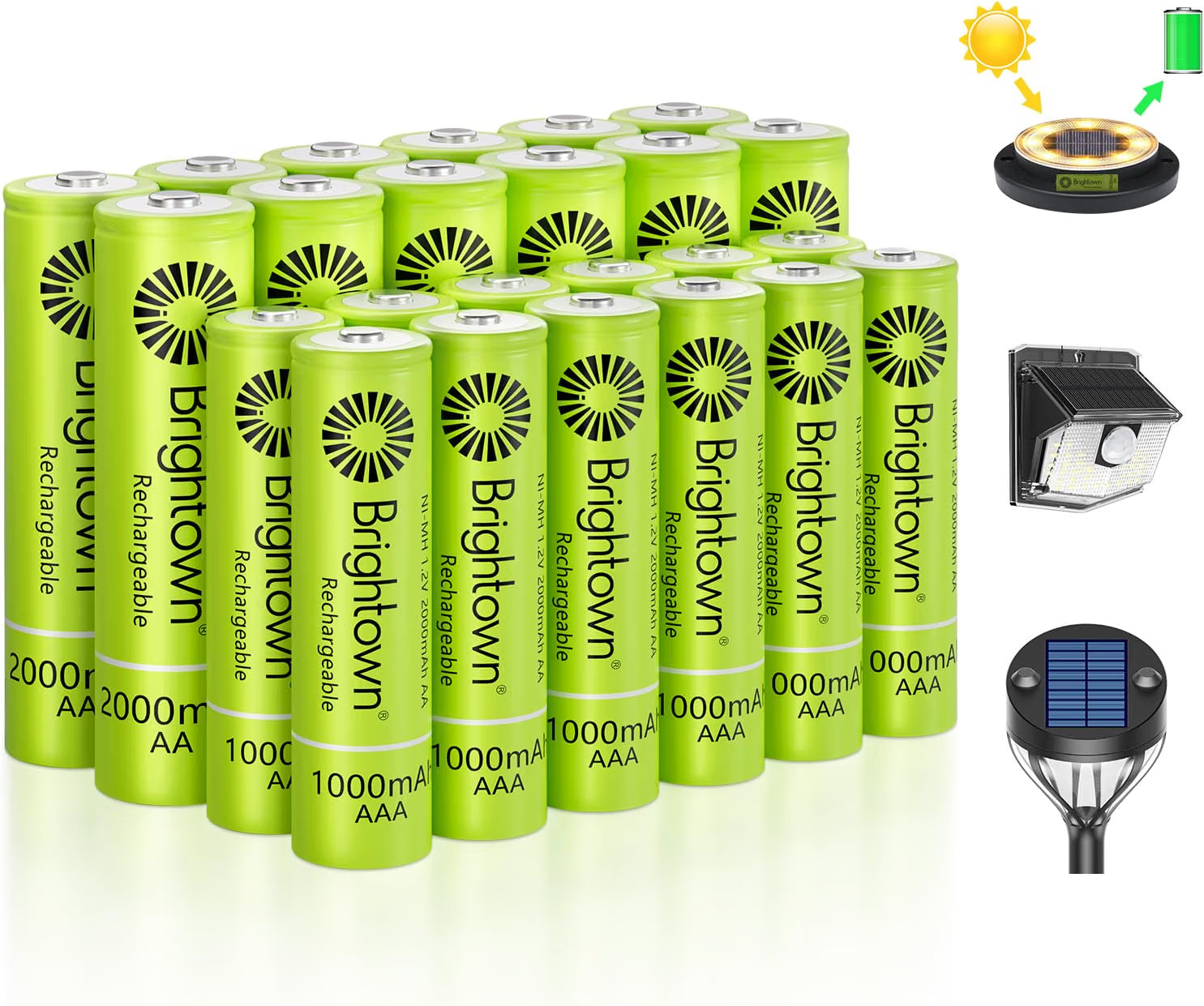 12Pack  2000mAh and 12Pack 1000mAh NiMH 1.2V Rechargeable AAA Batteries for Solar Lights and Household Devices