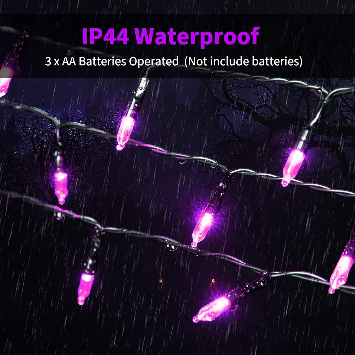 2Pack 17.8Ft 50 LED Battery Operated Clear Mini Incandescent Bulbs String Light for Halloween, Purple