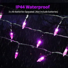2Pack 17.8Ft 50 LED Battery Operated Clear Mini Incandescent Bulbs String Light for Halloween, Purple