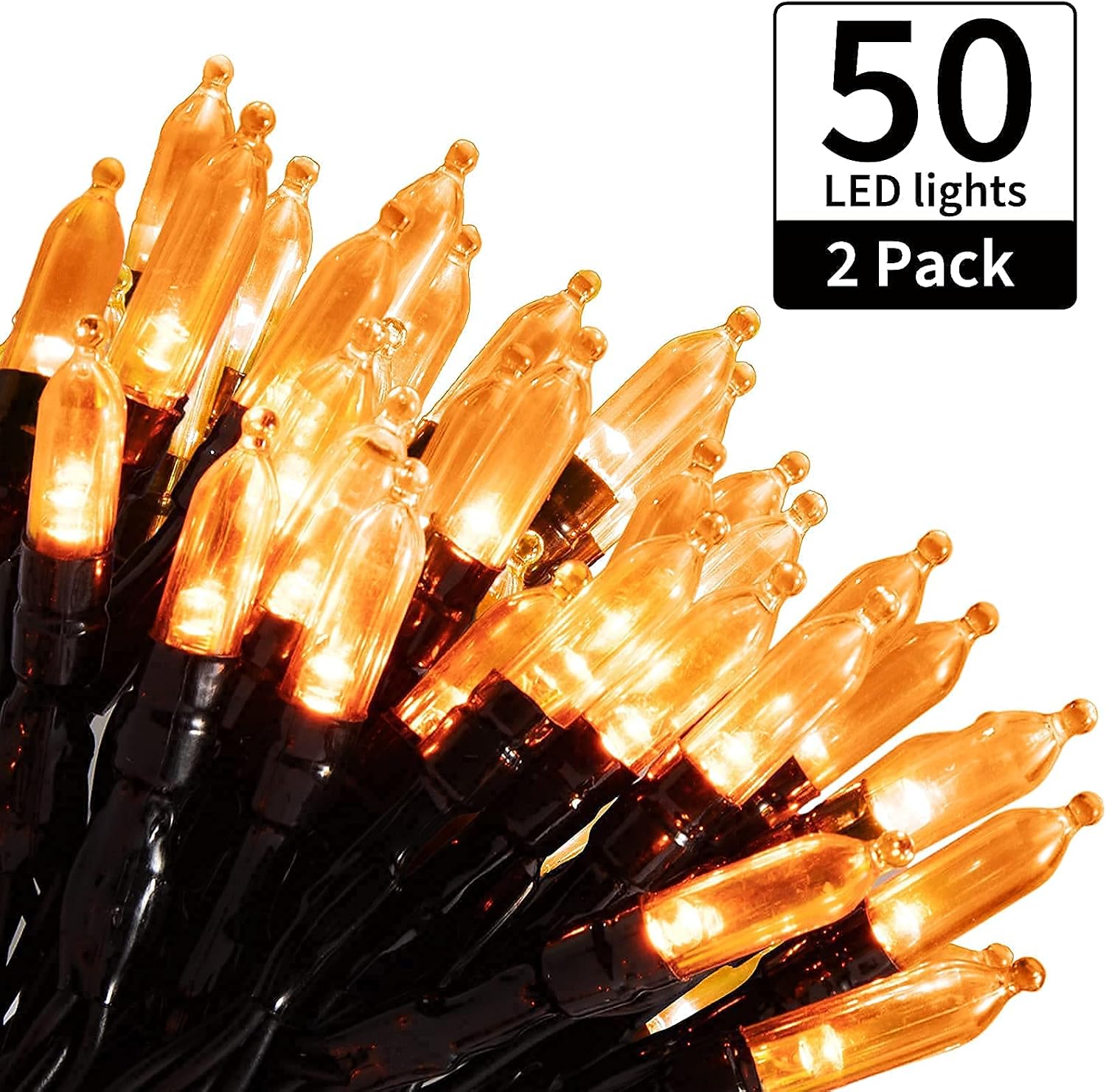 2Pack 17.8Ft 50 LED Battery Operated Mini Bulbs String Light for Halloween Haunted House Party, Orange