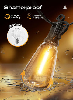 50FT 25+2 Shatterproof Edison LED Lights Outdoor IP65 Waterproof Lights for Backyard Porch Deck