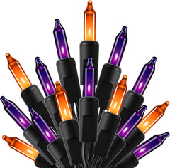 10Ft 50 LED Plug in Mini Bulbs String Light for Halloween Haunted House Party, Orange & Purple