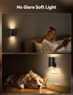 2 Pack Night Lights Plug into Wall, Modern Night Light with Rotating Plug, Dusk to Dawn Sensor, 0-100LM Stepless Dimming Aora Night Light for Hallway Bedroom Bathroom, Soft White