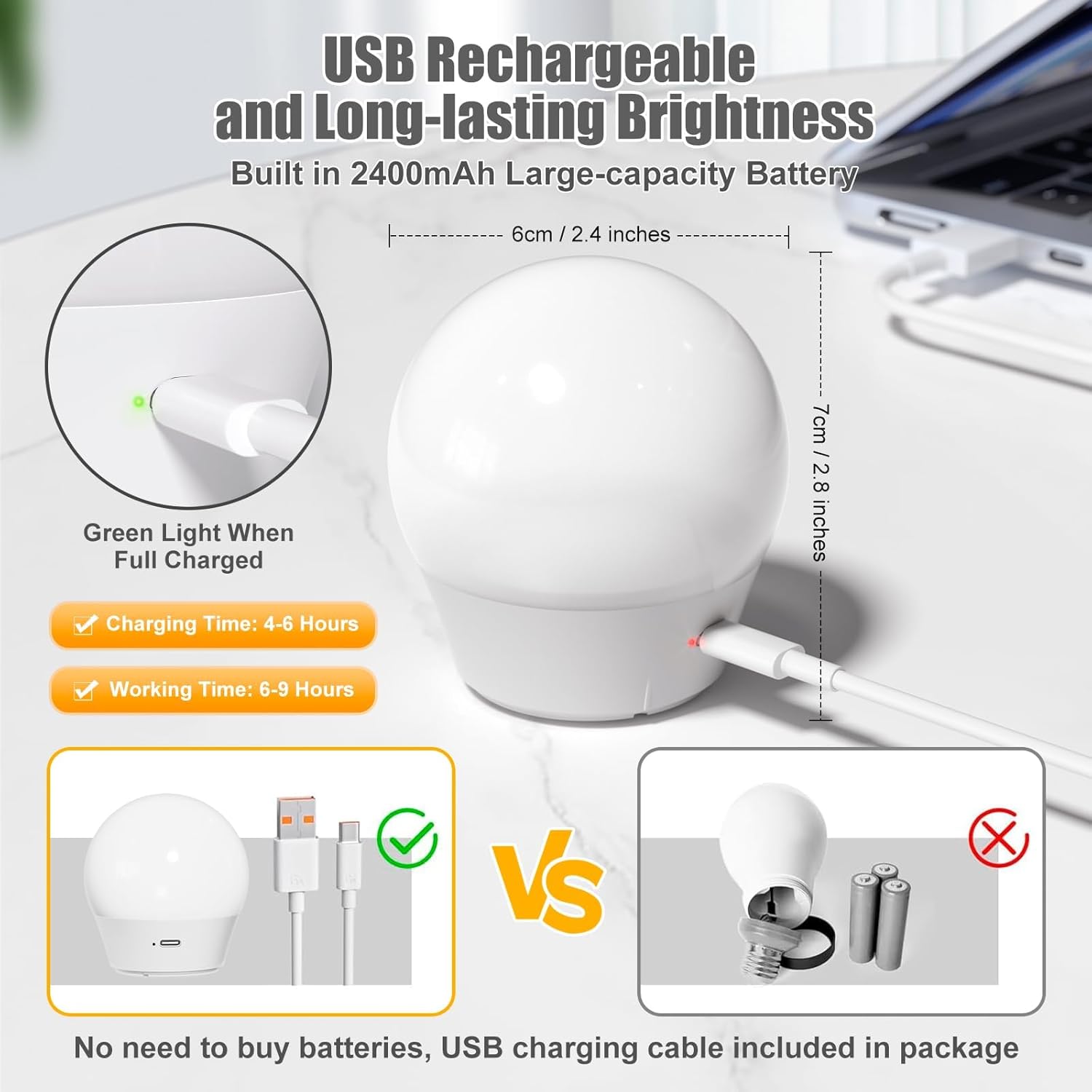 2 Pack E26 Rechargeable Backup Light Bulb with Remote for Sconces Lamps, 3 Color Temperatures