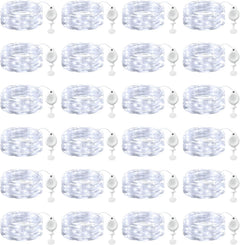 24 Pack 7FT 20 LED Battery Operated Silver Wire Firefly Starry Moon Lights for DIY Crafts, Cool White